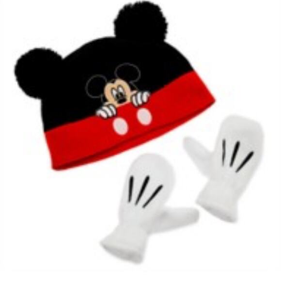 Disney Mickey Mouse Kids Hat and Gloves Set - Black, Red, White - Picture 1 of 4